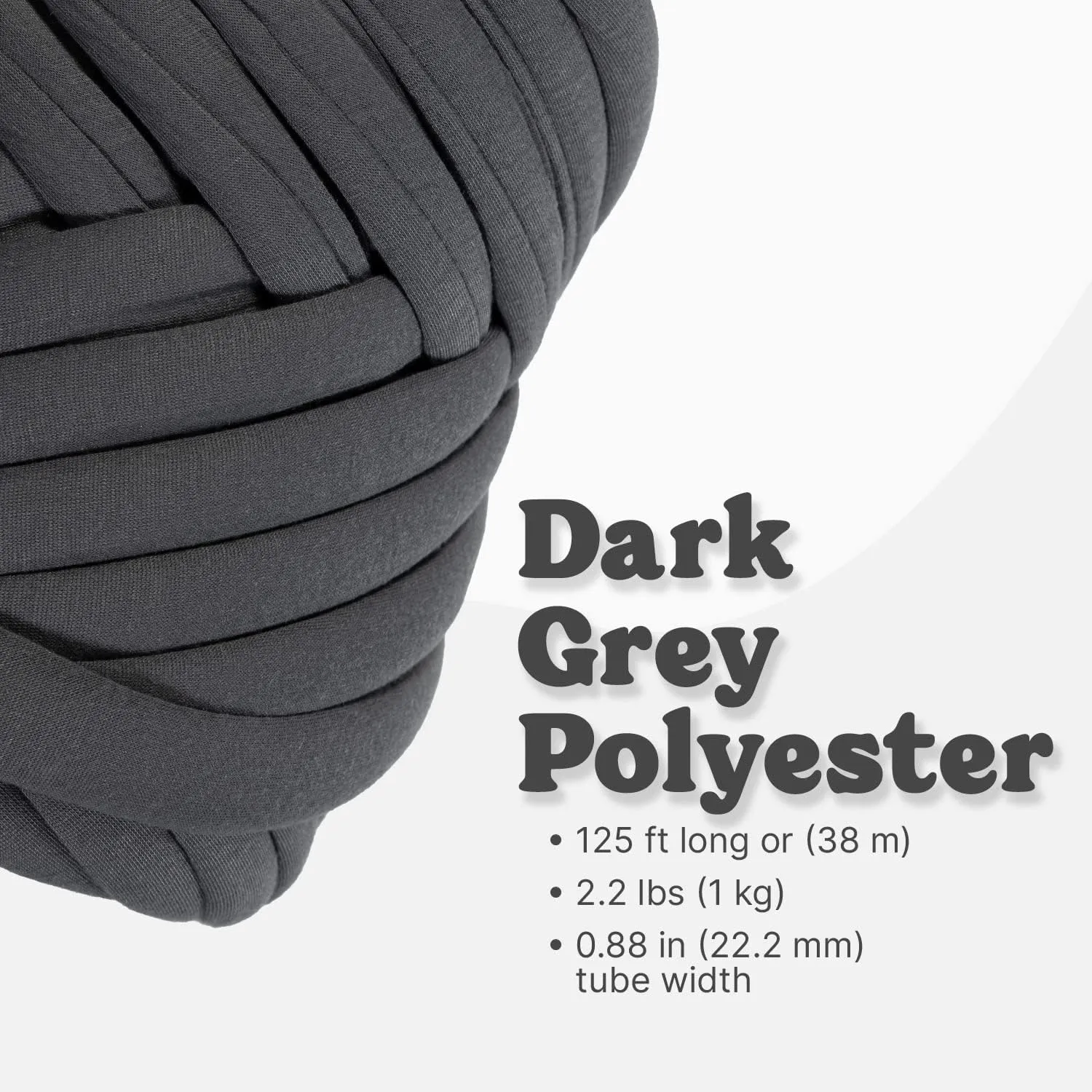 Light Weight Ultra Soft 2.2 LBS (1 kg) Chunky Yarn for Hand Knitting, Lush Polyester Fabric Tube Yarn to Make Handbags, Pillows, Blankets, Crafts (Dark Grey)