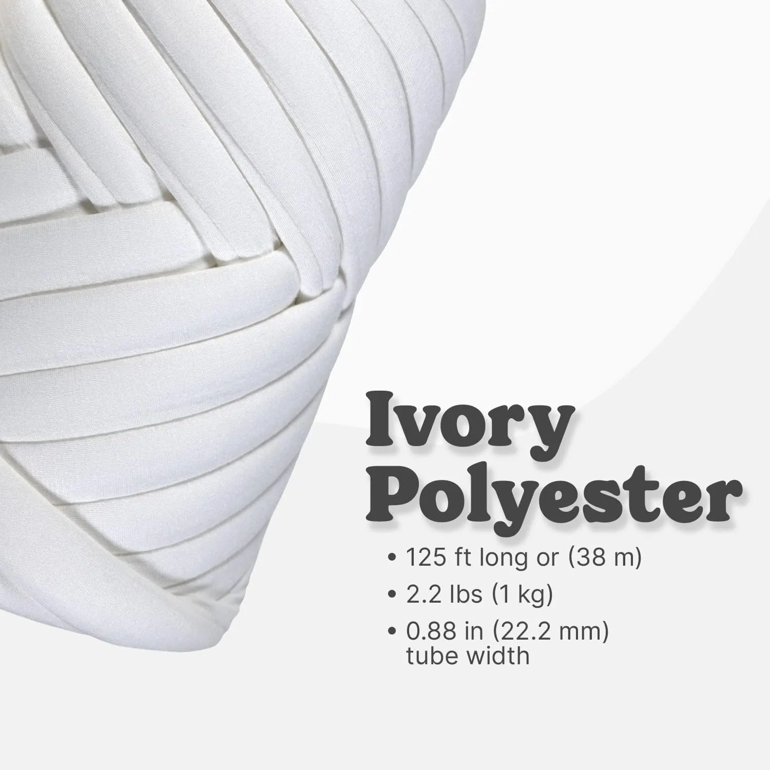 Light Weight Ultra Soft 2.2 LBS (1 kg) Chunky Yarn for Hand Knitting, Lush Polyester Fabric Tube Yarn to Make Handbags, Pillows, Blankets, Crafts (Ivory)