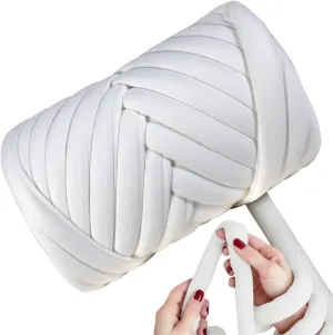Light Weight Ultra Soft 2.2 LBS (1 kg) Chunky Yarn for Hand Knitting, Lush Polyester Fabric Tube Yarn to Make Handbags, Pillows, Blankets, Crafts (Ivory)