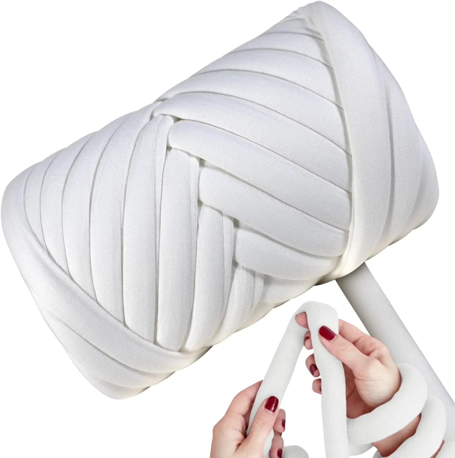 Light Weight Ultra Soft 2.2 LBS (1 kg) Chunky Yarn for Hand Knitting, Lush Polyester Fabric Tube Yarn to Make Handbags, Pillows, Blankets, Crafts (Ivory)