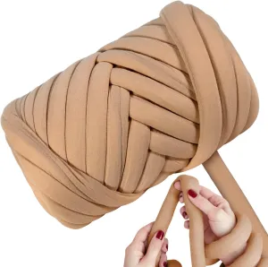 Light Weight Ultra Soft 2.2 LBS (1 kg) Chunky Yarn for Hand Knitting, Lush Polyester Fabric Tube Yarn to Make Handbags, Pillows, Blankets, Crafts (Khaki)