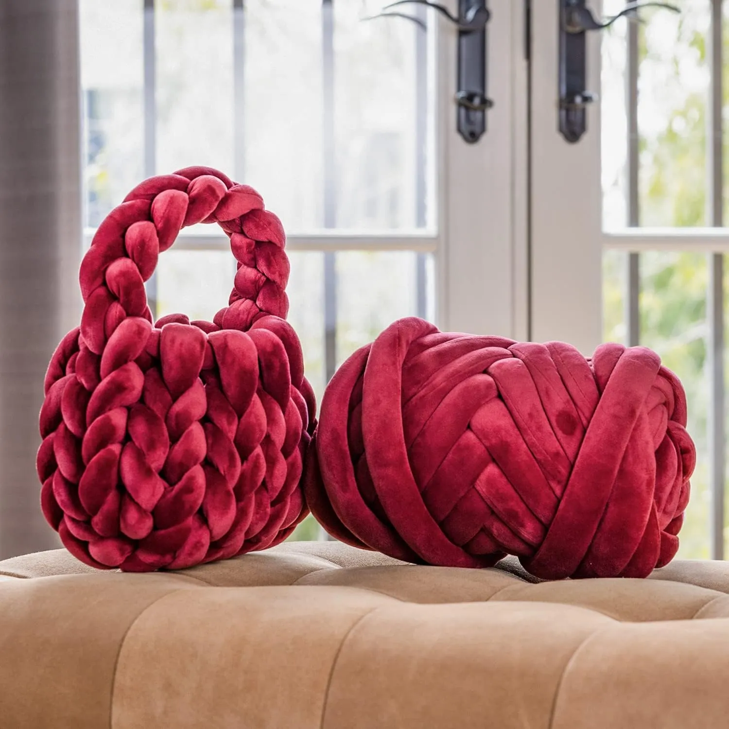 Light Weight Ultra Soft 2.2 LBS (1 kg) Chunky Yarn for Hand Knitting, Lush Polyester Fabric Tube Yarn to Make Handbags, Pillows, Blankets, Crafts (Khaki)