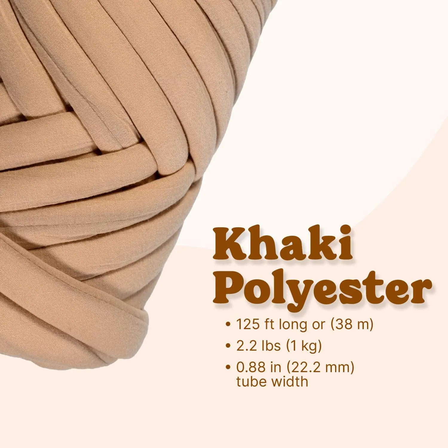 Light Weight Ultra Soft 2.2 LBS (1 kg) Chunky Yarn for Hand Knitting, Lush Polyester Fabric Tube Yarn to Make Handbags, Pillows, Blankets, Crafts (Khaki)