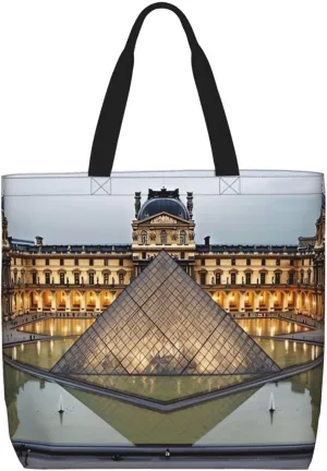 Louvre Museum in Paris Tote Bag for Women Hobo Handbags with Zipper Large Shoulder Bag Shopping Bags Travel Purse
