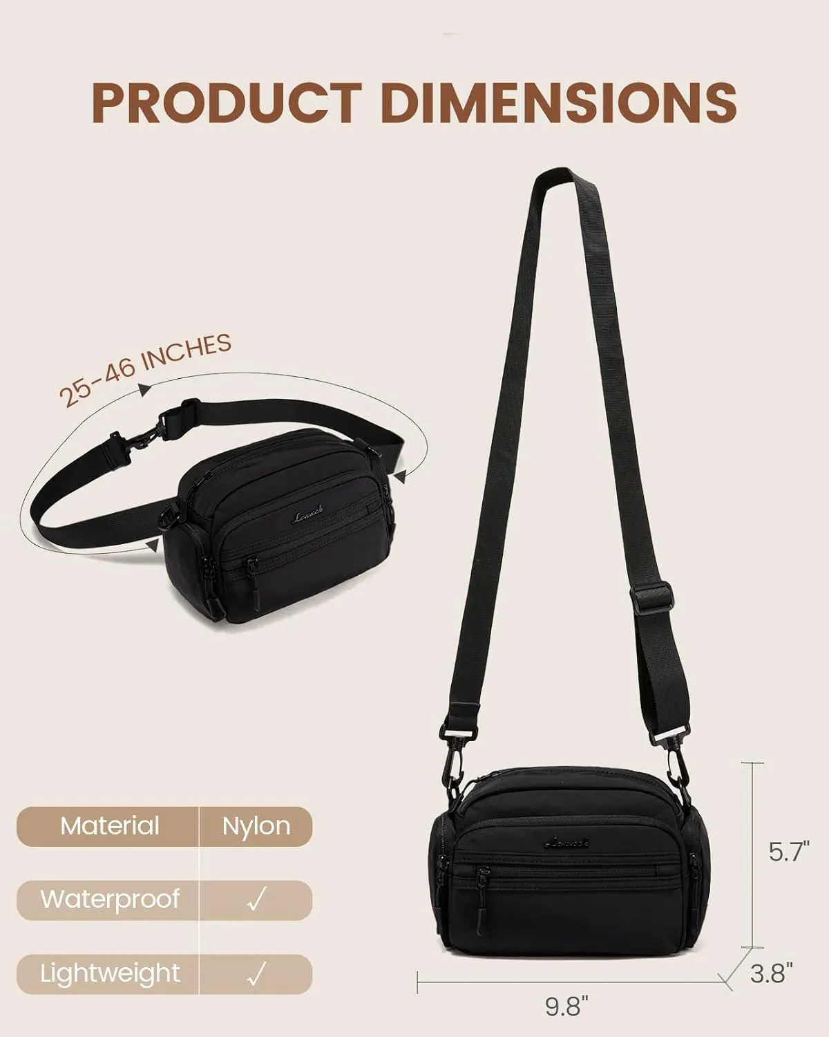 LOVEVOOK Crossbody Bag for Women, Multi-Pockets Purse, Nylon Shoulder Handbags, Water-Resistant & Lightweight