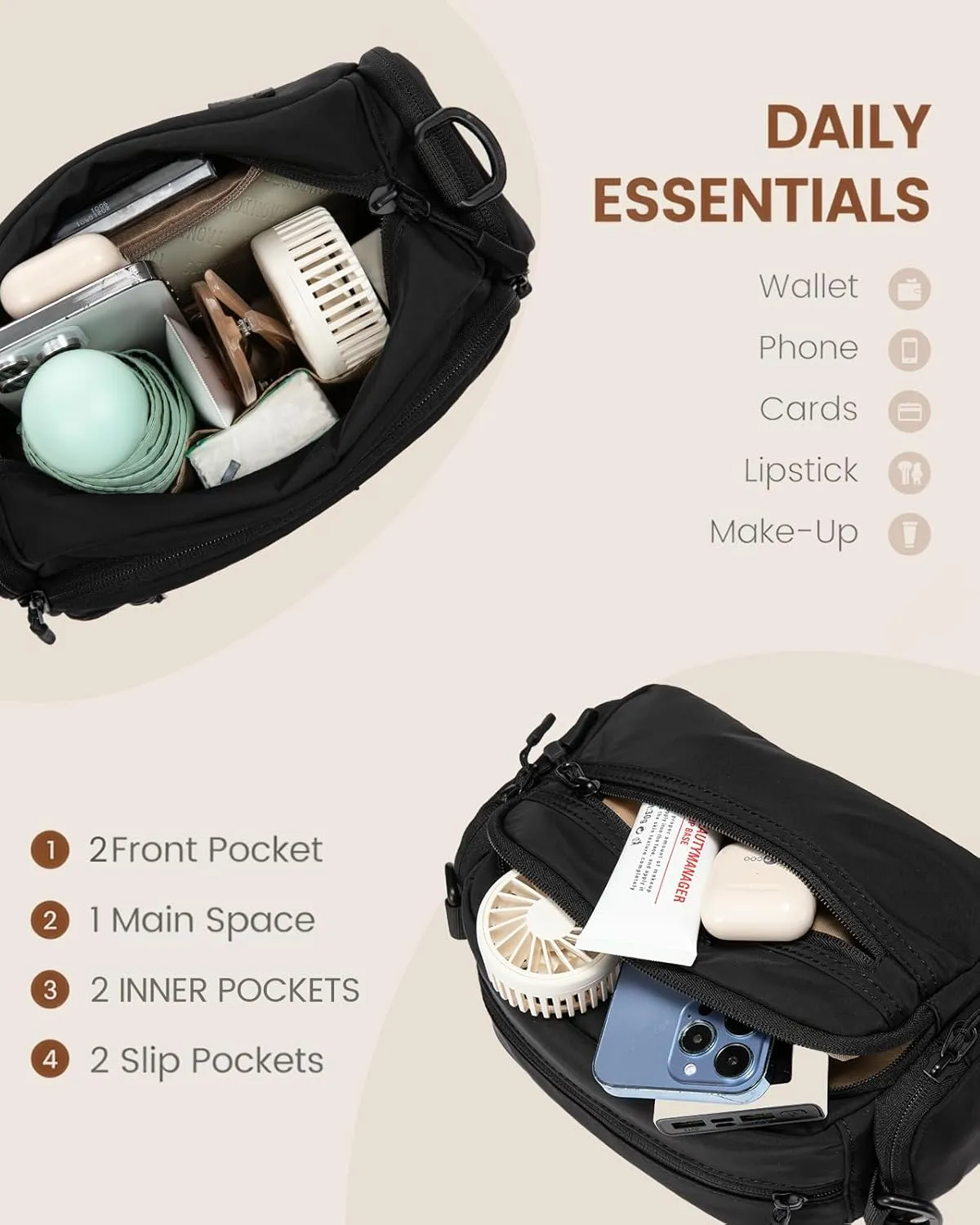 LOVEVOOK Crossbody Bag for Women, Multi-Pockets Purse, Nylon Shoulder Handbags, Water-Resistant & Lightweight