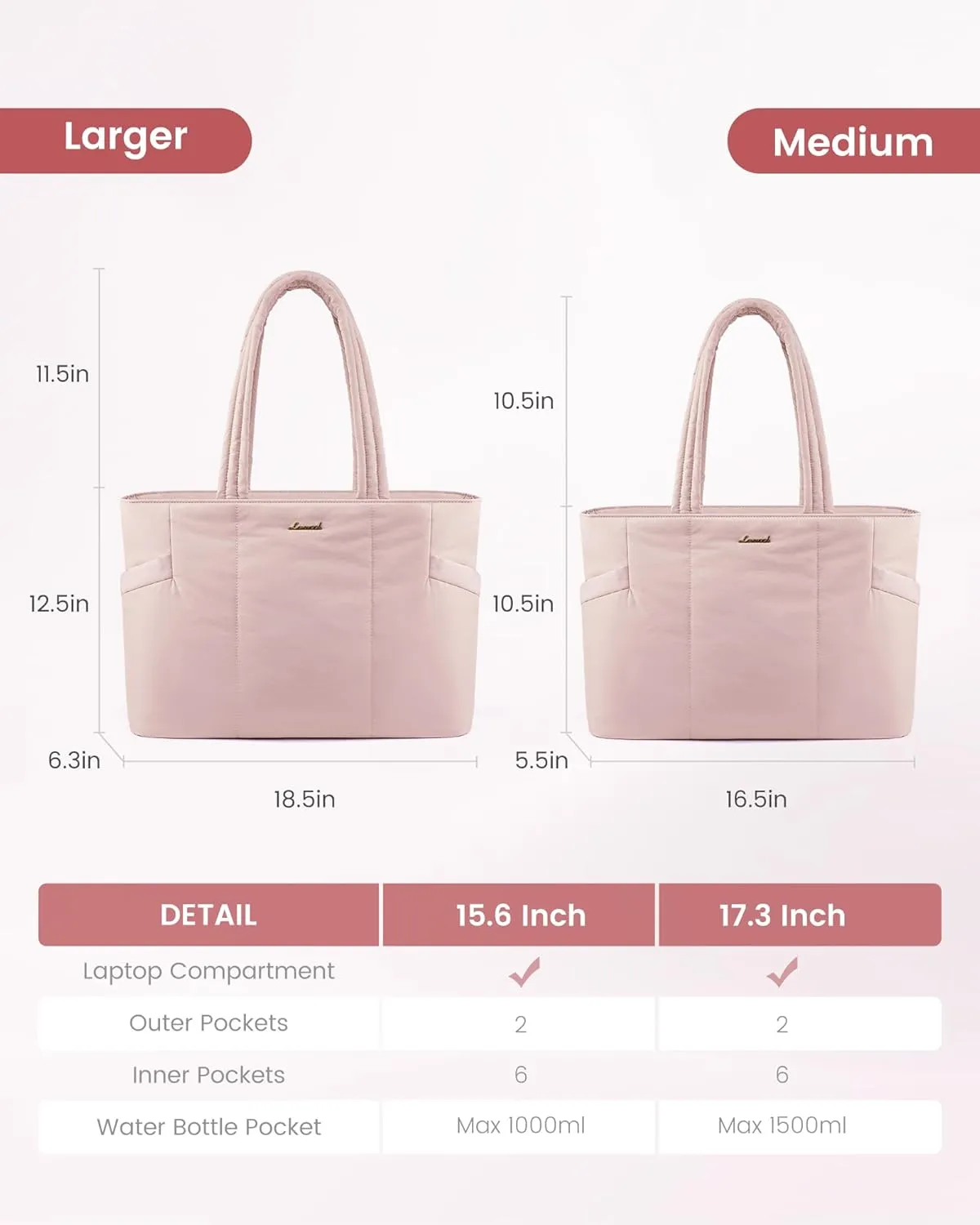 LOVEVOOK Laptop Bag for Women, Lightweight Puffy Work Tote Bag with Clutch Purse, 15.6 Inch Computer Briefcase Bag