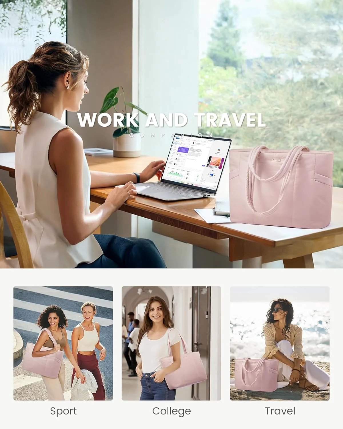 LOVEVOOK Laptop Bag for Women, Lightweight Puffy Work Tote Bag with Clutch Purse, 15.6 Inch Computer Briefcase Bag