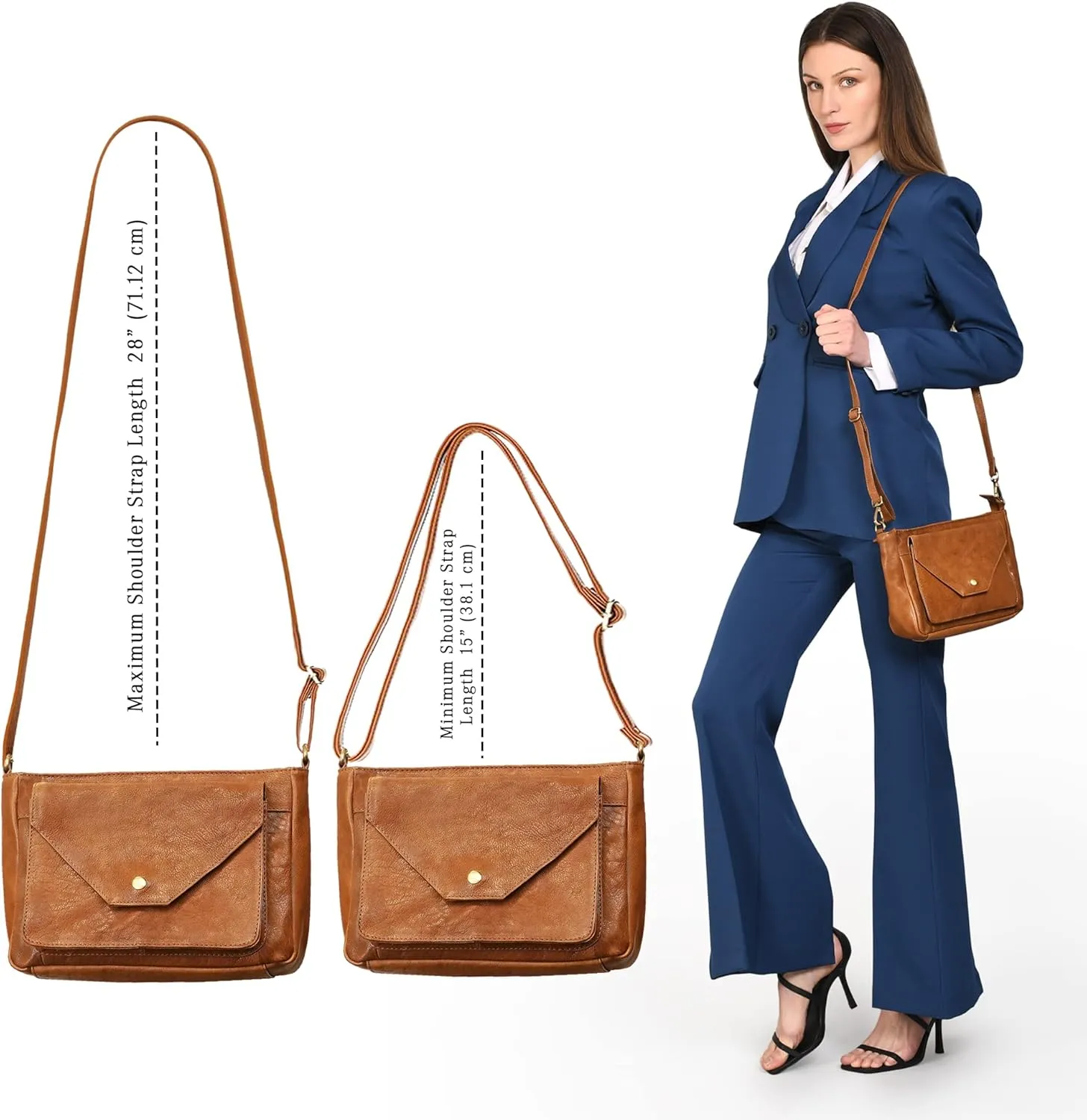 LUXEORIA Genuine Leather Crossbody Bags for Women, Small Travel Purses, Mobile & Credit Card Pockets with Adjustable Strap