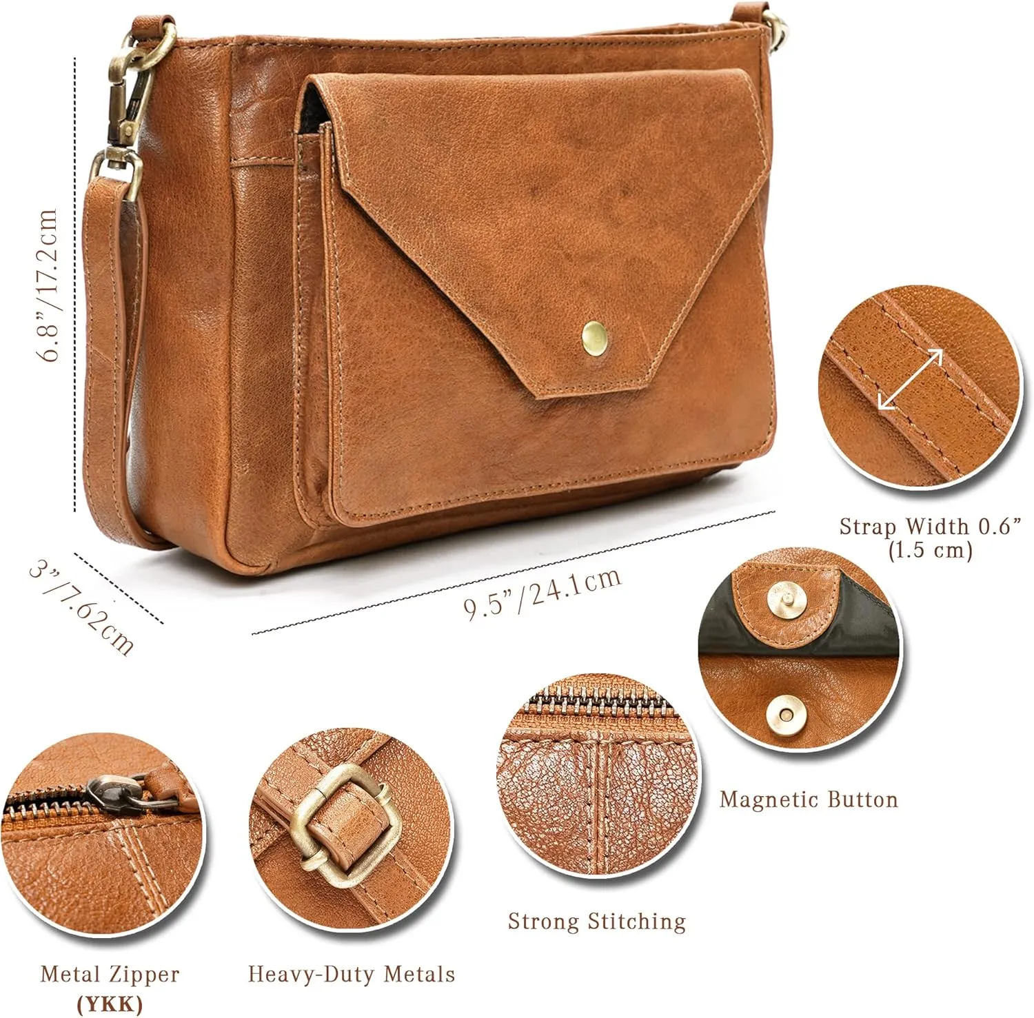 LUXEORIA Genuine Leather Crossbody Bags for Women, Small Travel Purses, Mobile & Credit Card Pockets with Adjustable Strap