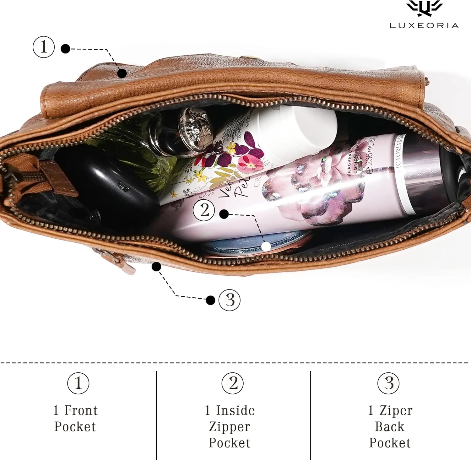 LUXEORIA Genuine Leather Crossbody Bags for Women, Small Travel Purses, Mobile & Credit Card Pockets with Adjustable Strap