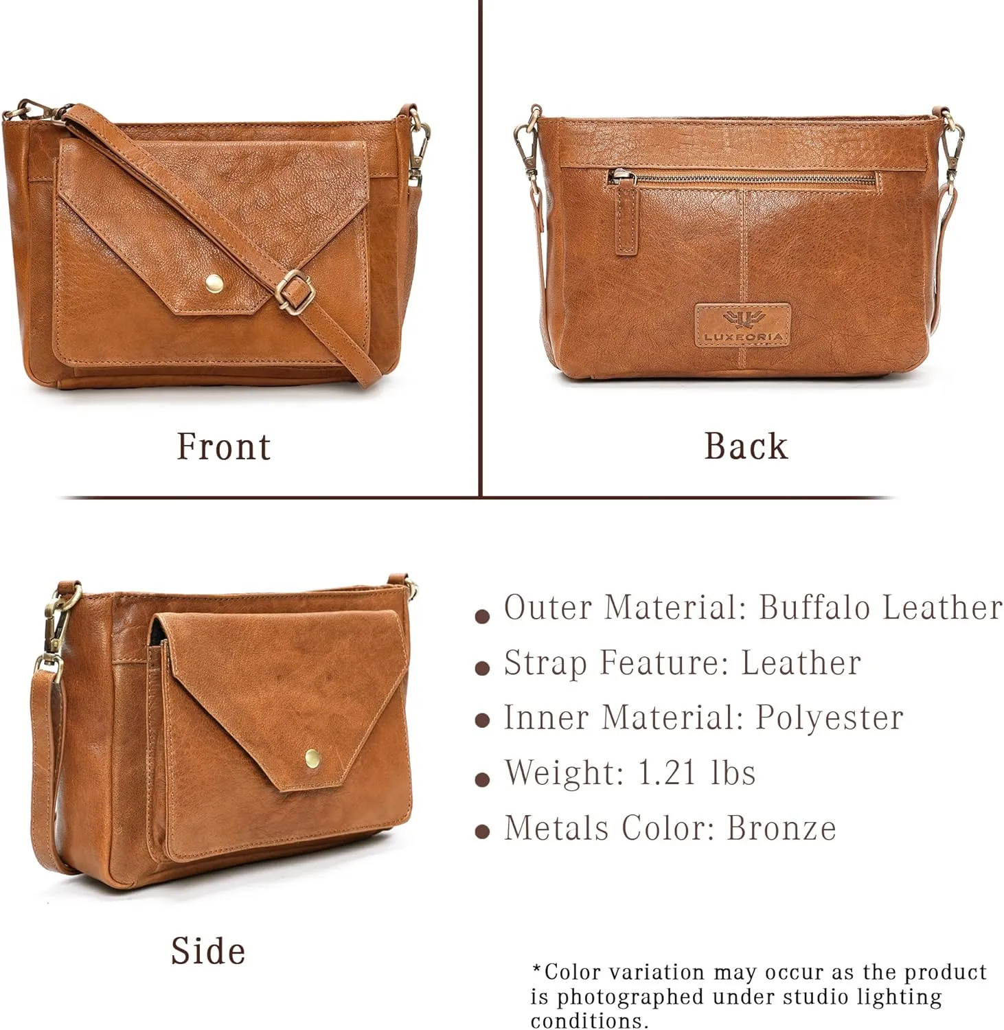 LUXEORIA Genuine Leather Crossbody Bags for Women, Small Travel Purses, Mobile & Credit Card Pockets with Adjustable Strap
