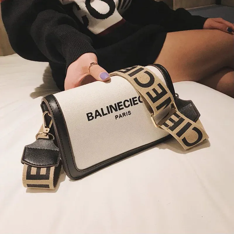 Luxury Casual Letter Wide Strap Shoulder Bag
