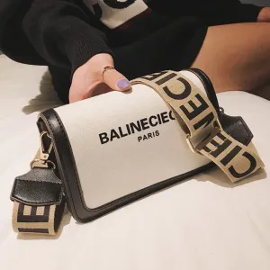 Luxury Casual Letter Wide Strap Shoulder Bag