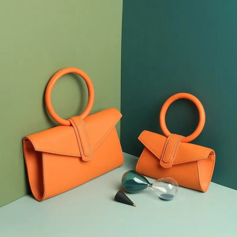 Luxury Ring Top Genuine Leather Handbag