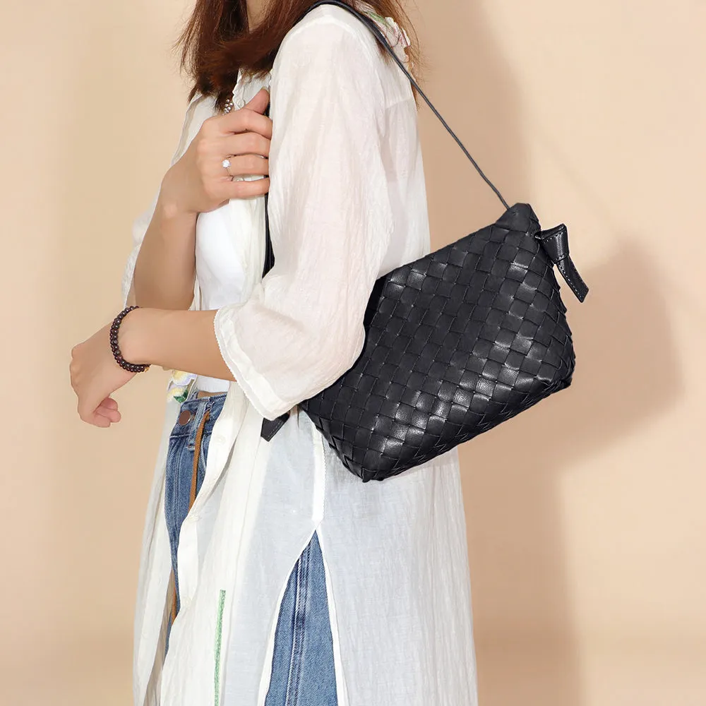 Luxury Woven Shoulder Bag – Handwoven Vegan Leather Underarm Purse