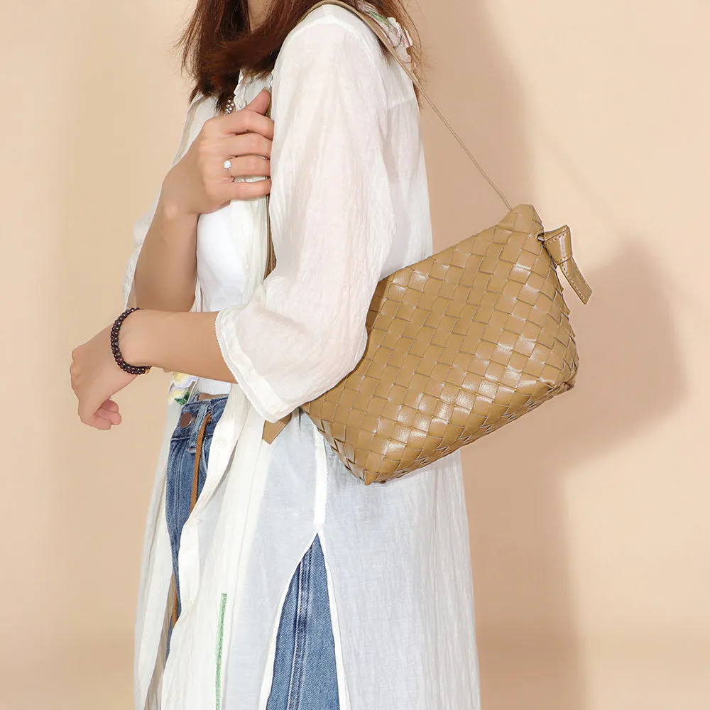 Luxury Woven Shoulder Bag – Handwoven Vegan Leather Underarm Purse