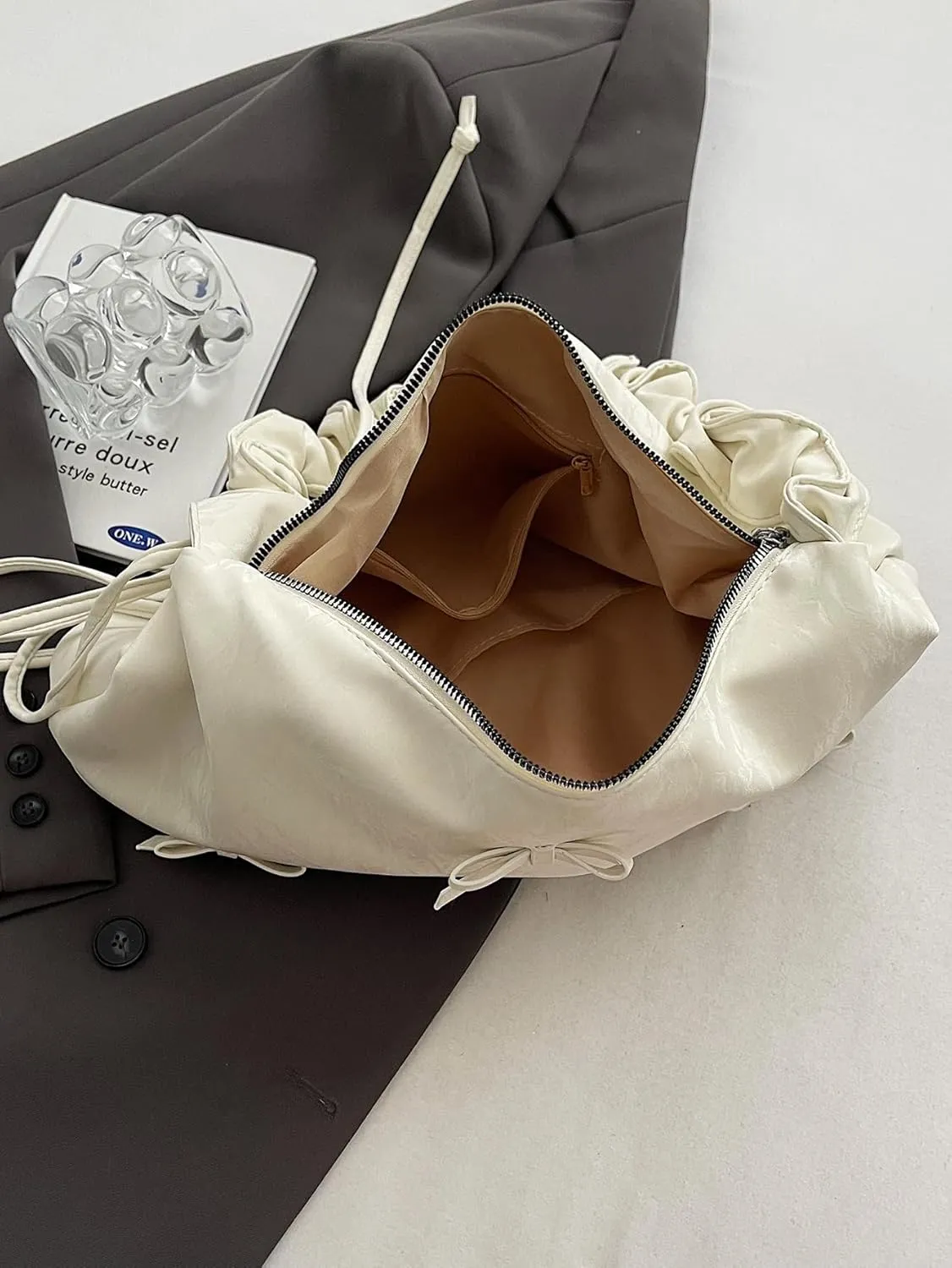 MakeMeChic Women's Y2K Bow Shoulder Bag Ruched Zipper Underarm Handbag Purse