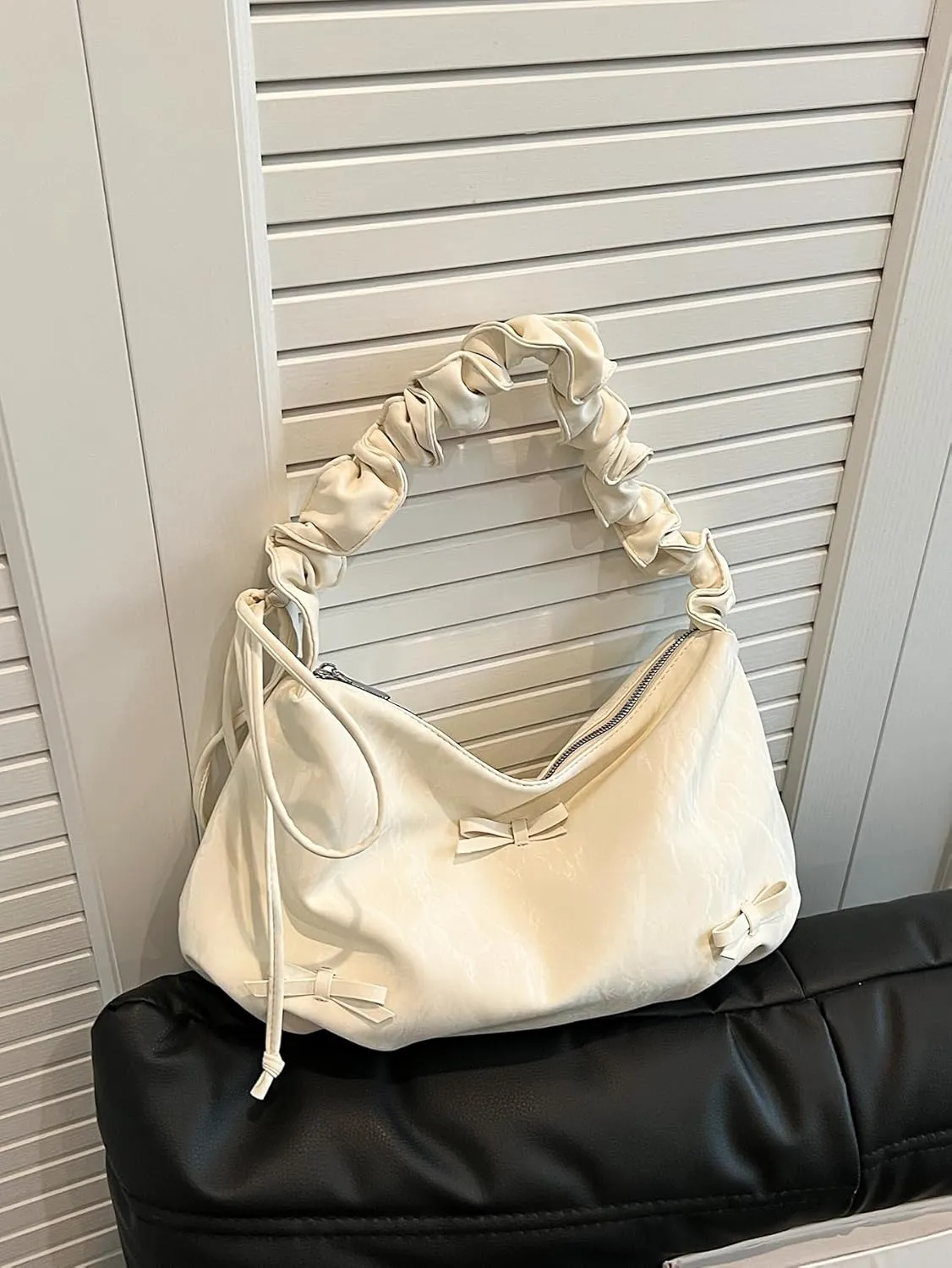 MakeMeChic Women's Y2K Bow Shoulder Bag Ruched Zipper Underarm Handbag Purse