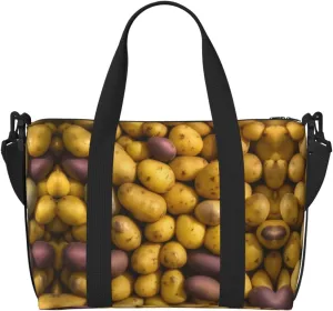 Many Potatoes Print Tote Crossbody Travel Bag with Zip Casual Handbag for Weekend Trips and Gym Shopping, Black, One Size, Travel Tote