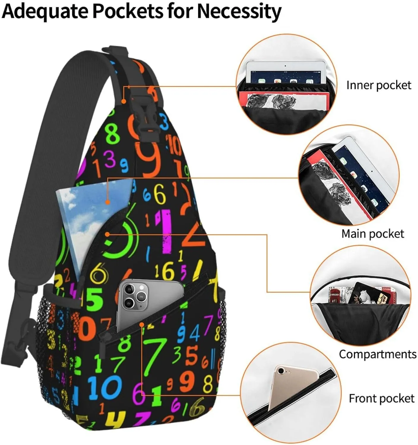 Math Mathematics Sling Bag Adjustable Crossbody Bag Casual Chest Bags Travel Shoulder Backpack For Women Men