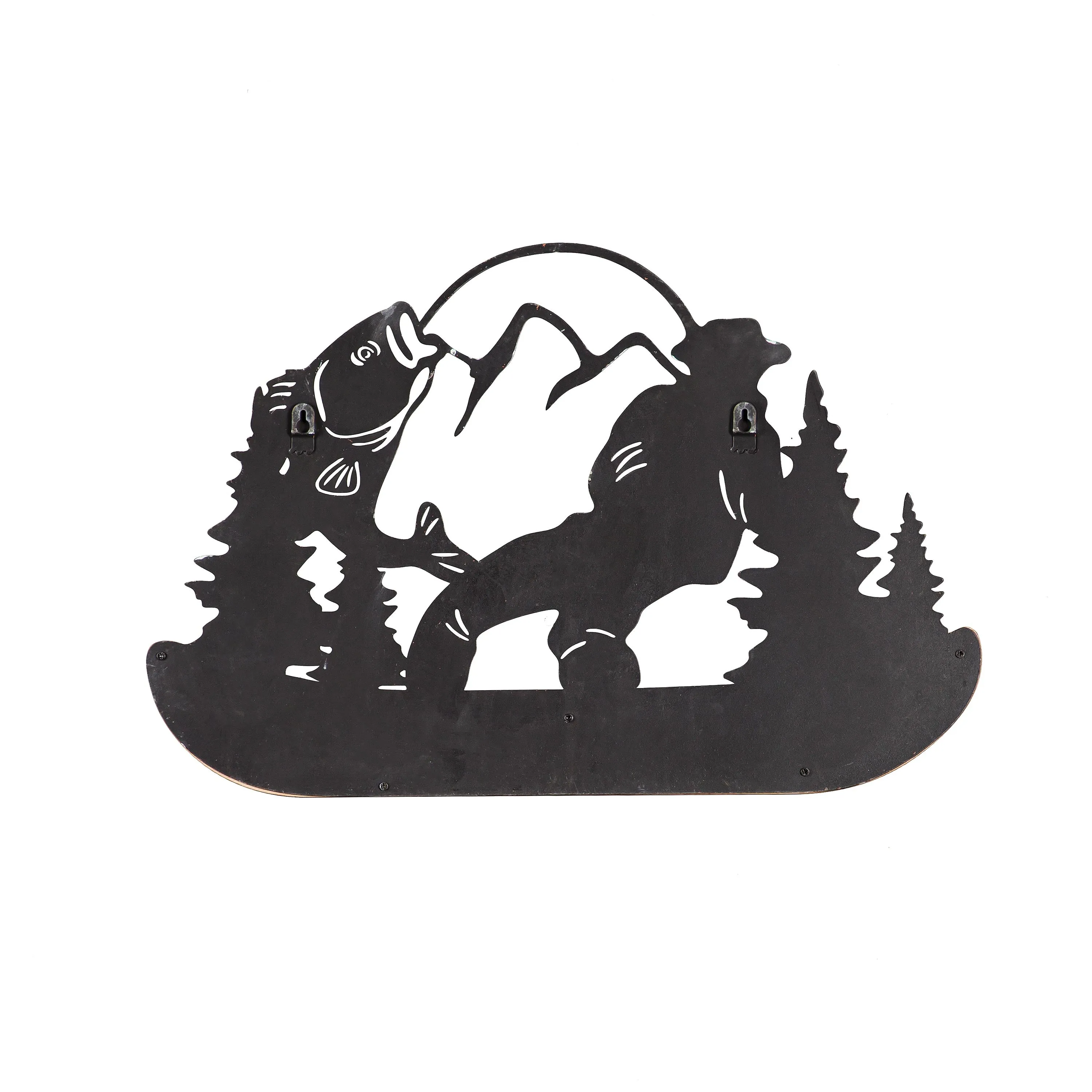 Metal and Wood Mountain Wall Décor with Hooks