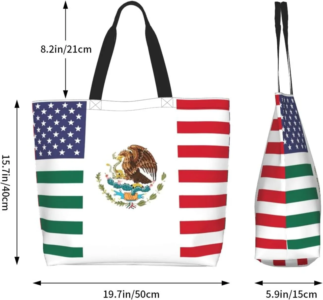 Mexico Flag Canvas Tote Bag Mexico Shoulder Bag Mexican Casual Grocery Bags Flag Bags for Mexico Outdoor
