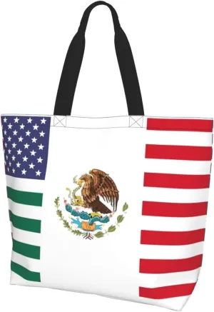 Mexico Flag Canvas Tote Bag Mexico Shoulder Bag Mexican Casual Grocery Bags Flag Bags for Mexico Outdoor