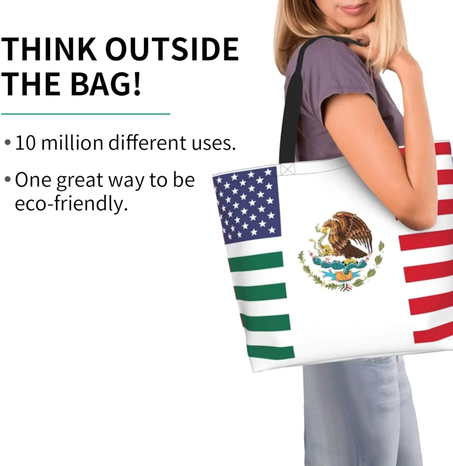Mexico Flag Canvas Tote Bag Mexico Shoulder Bag Mexican Casual Grocery Bags Flag Bags for Mexico Outdoor