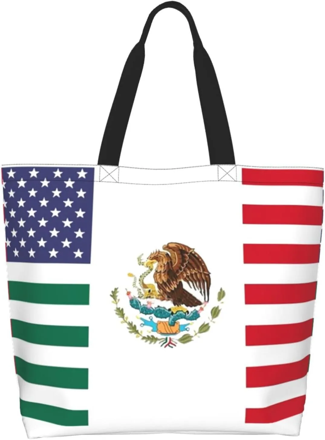 Mexico Flag Canvas Tote Bag Mexico Shoulder Bag Mexican Casual Grocery Bags Flag Bags for Mexico Outdoor