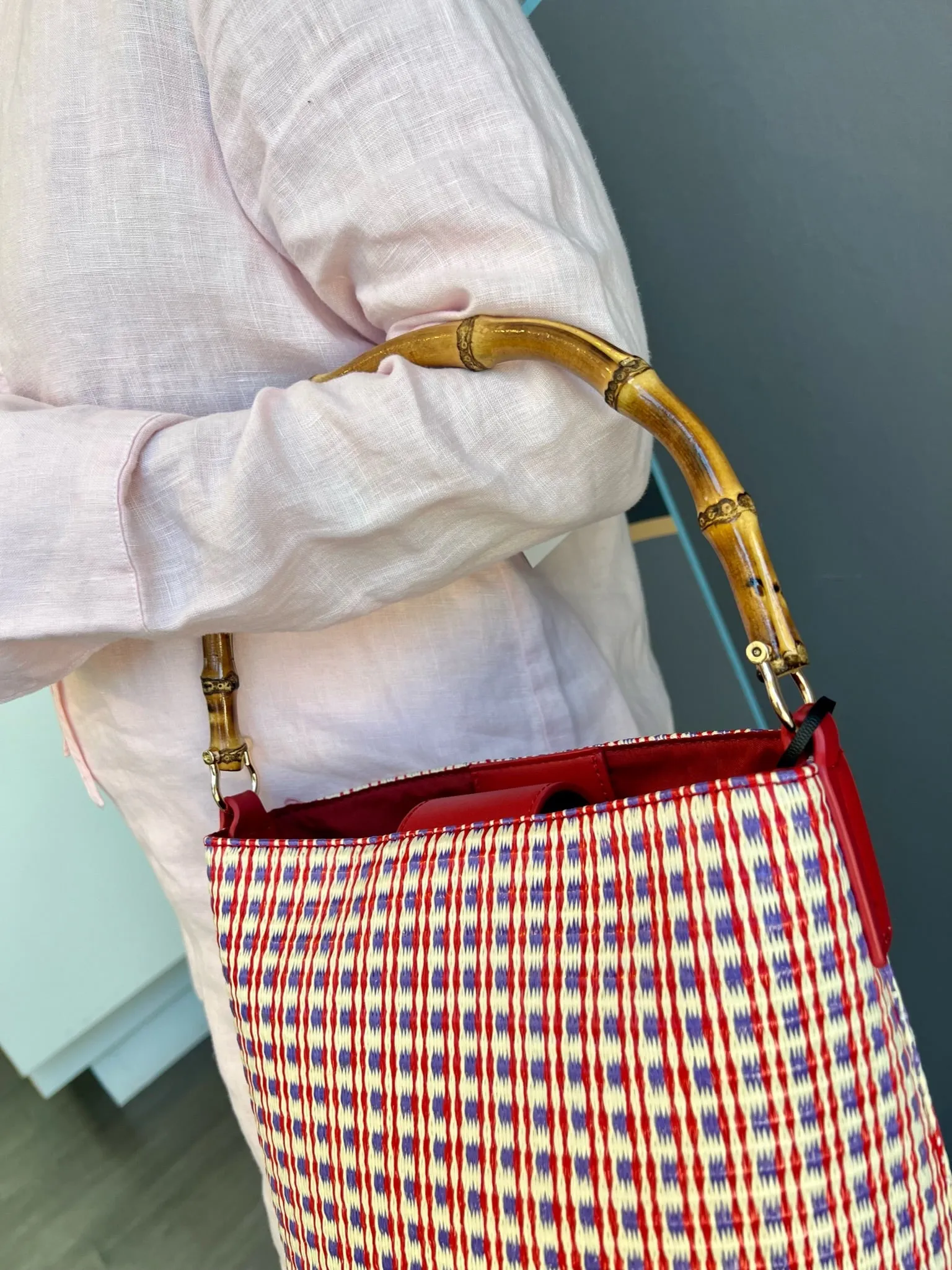 Mia Bamboo Handle Bucket Bag