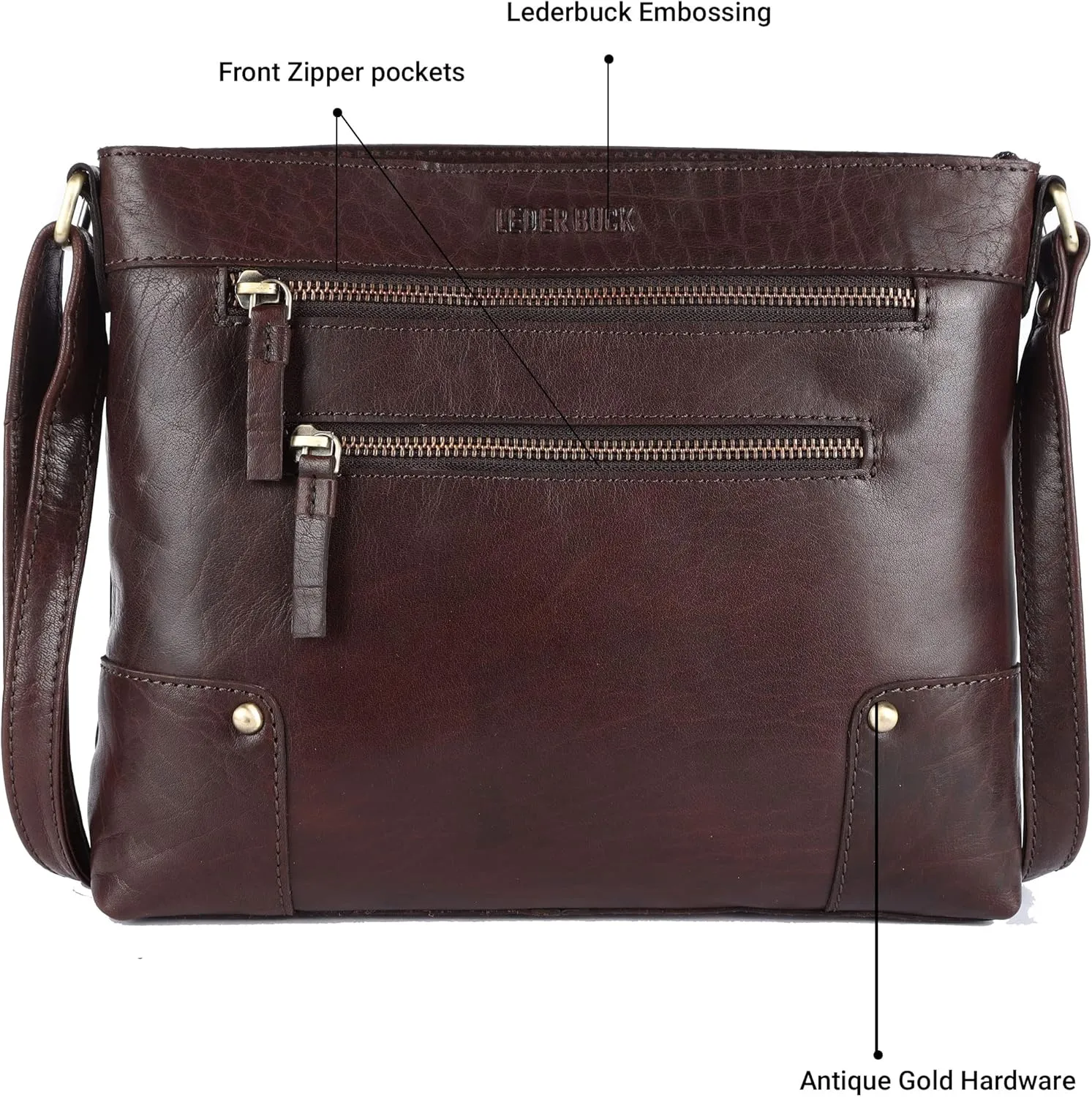 Mia Soft Real Leather Womens Crossbody Handbags and Purses-Triple Zip Premium Sling Crossover Shoulder Bag