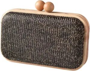 Molodo Straw Clutch for Women Small Wooden Purses Handbag Crossbody Shoulder Bag for Beach Summer Travel