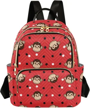 Monkey Faces Red Polka Dot Backpack Purse for Women Small Shoulder Bags Fashion Travel Bag Casual Daypack Travel Bag M 202c1162
