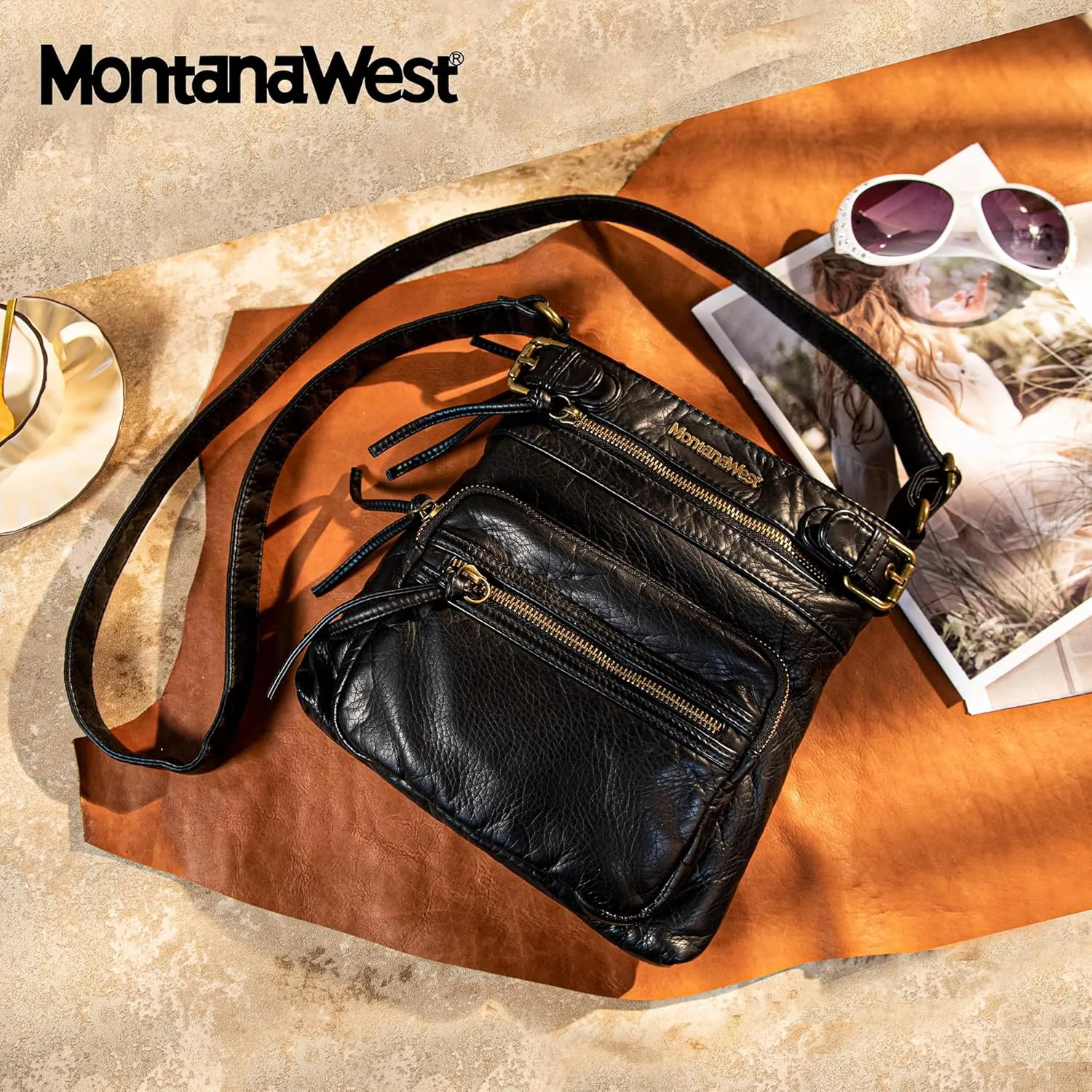 Montana West Crossbody Bag for Women Soft Washed Leather Multi Pocket crossbody handbags