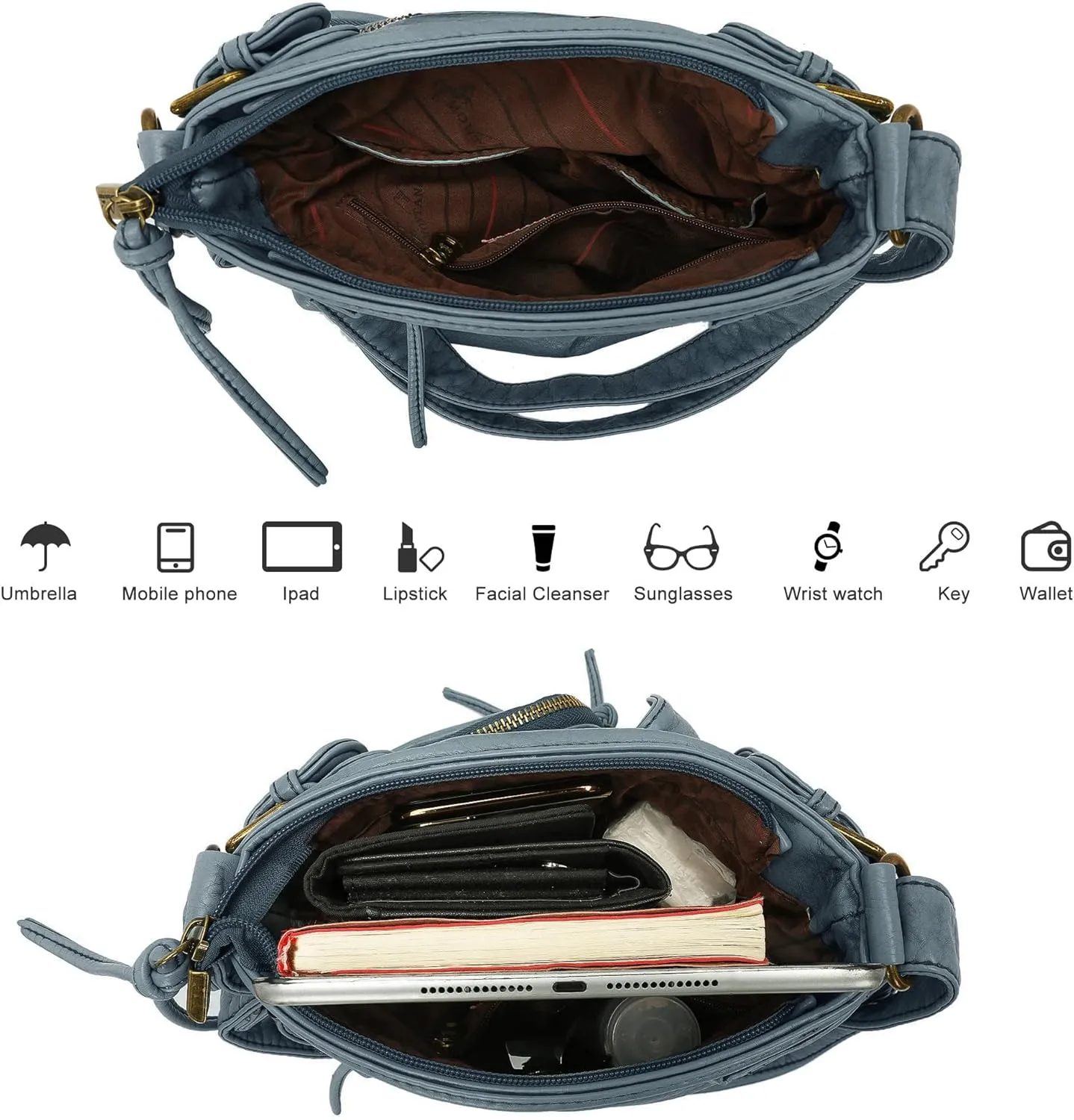 Montana West Crossbody Bag for Women Soft Washed Leather Multi Pocket crossbody handbags