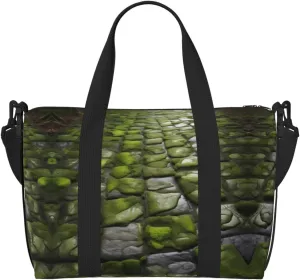 Moss Stone Pavement Print Tote Crossbody Travel Bag with Zip Casual Handbag for Weekend Trips and Gym Shopping, Black, One Size, Travel Tote