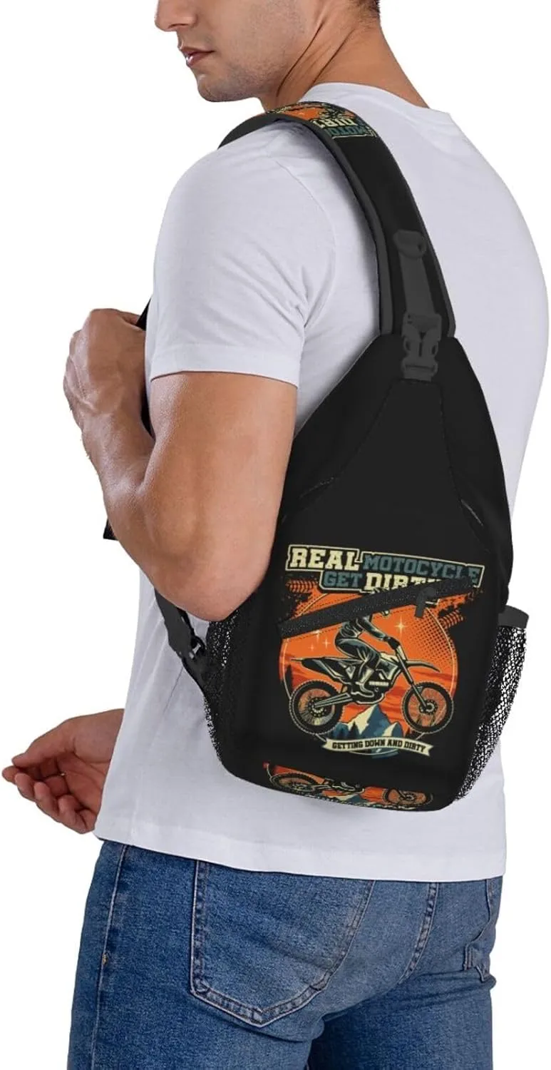 Motocross Dirt bike Motocycle American Flag Sling Bag Crossbody Bag Casual Chest Bags Travel Shoulder Backpack