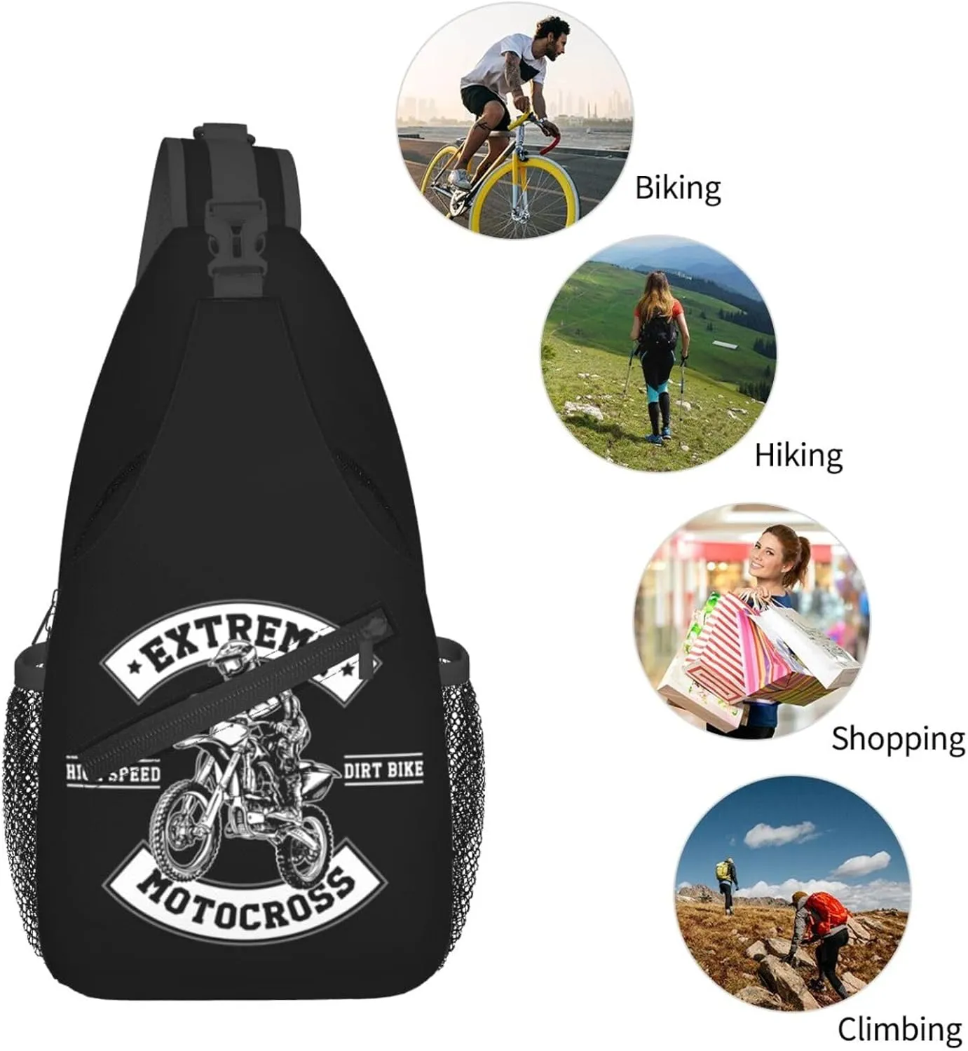 Motocross Dirt bike Motocycle American Flag Sling Bag Crossbody Bag Casual Chest Bags Travel Shoulder Backpack
