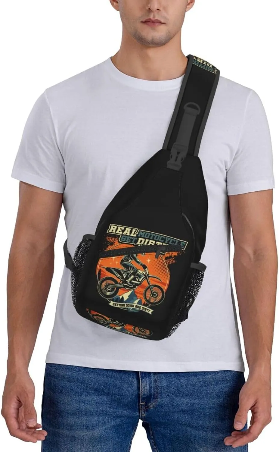 Motocross Dirt bike Motocycle American Flag Sling Bag Crossbody Bag Casual Chest Bags Travel Shoulder Backpack