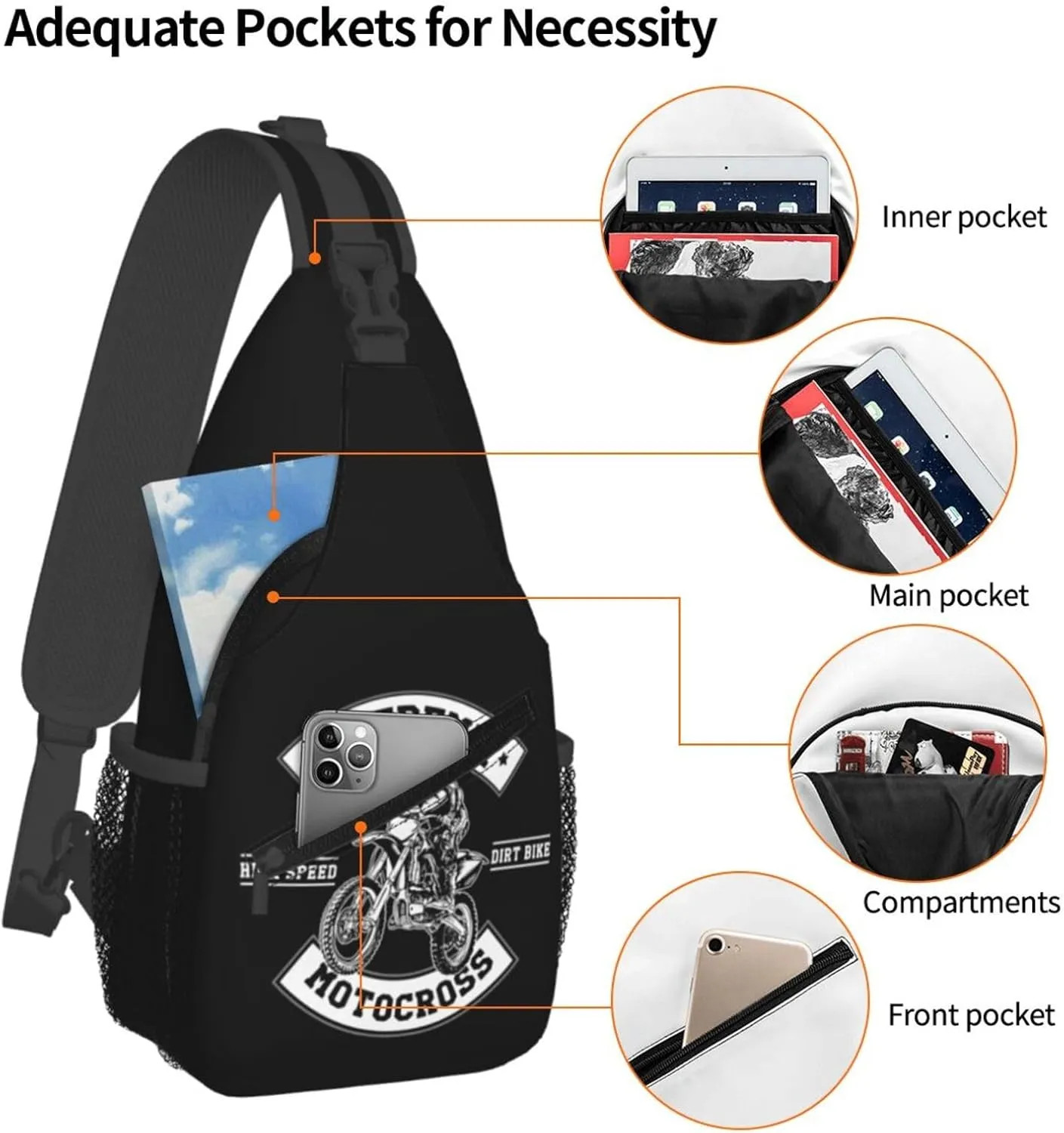 Motocross Dirt bike Motocycle American Flag Sling Bag Crossbody Bag Casual Chest Bags Travel Shoulder Backpack