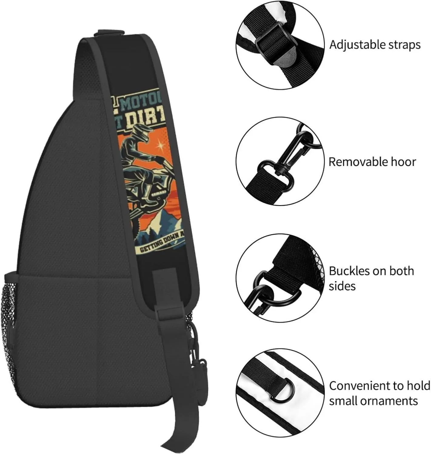 Motocross Dirt bike Motocycle American Flag Sling Bag Crossbody Bag Casual Chest Bags Travel Shoulder Backpack