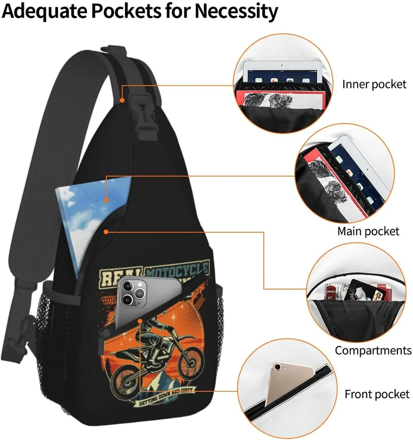 Motocross Dirt bike Motocycle American Flag Sling Bag Crossbody Bag Casual Chest Bags Travel Shoulder Backpack