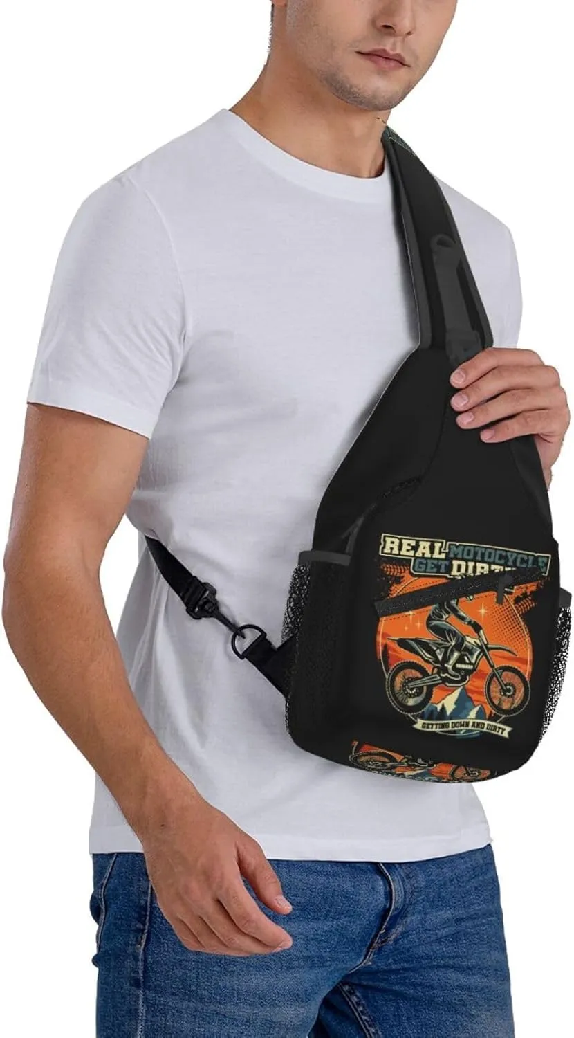 Motocross Dirt bike Motocycle American Flag Sling Bag Crossbody Bag Casual Chest Bags Travel Shoulder Backpack