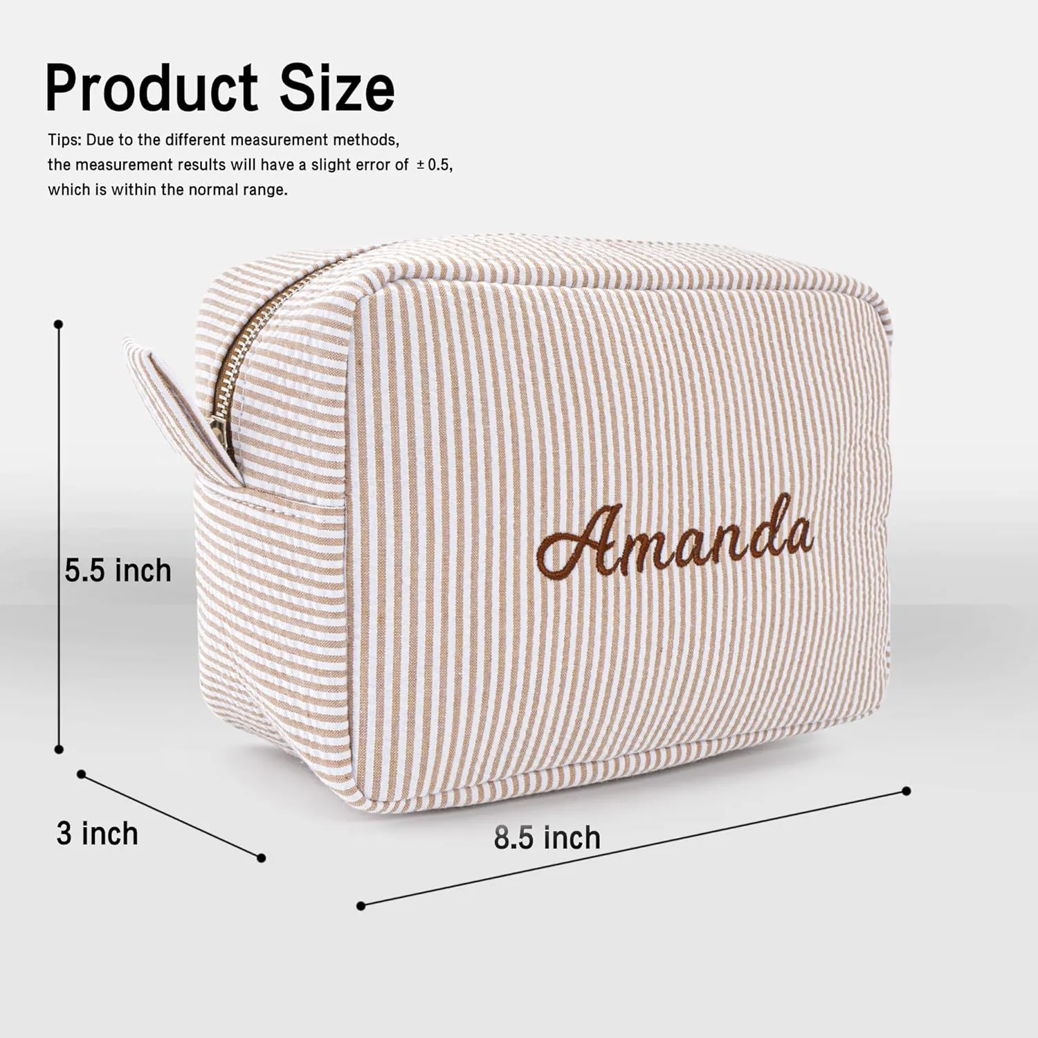 MT WORLD Cosmetic Bag Personalized Makeup Bag for Women Girls Seersucker Preppy Bridesmaid Makeup Bag Cute Aesthetic Toiletry Bag Girls Handbags Purses (Brown)