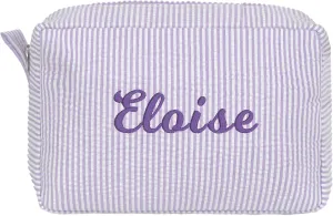 MT WORLD Cosmetic Bag Personalized Makeup Bag for Women Girls Seersucker Preppy Bridesmaid Makeup Bag Cute Aesthetic Toiletry Bag Girls Handbags Purses (Purple)
