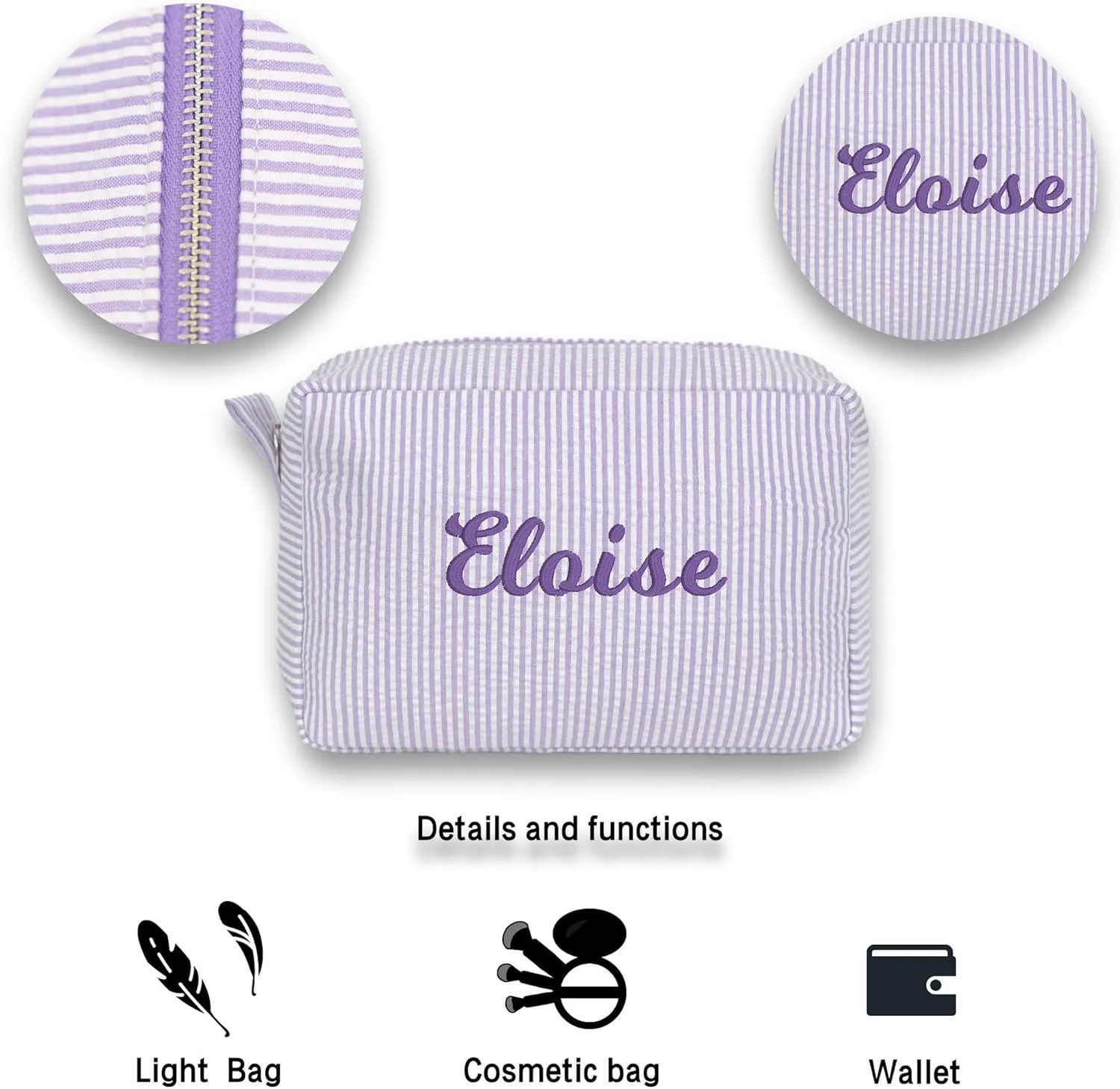 MT WORLD Cosmetic Bag Personalized Makeup Bag for Women Girls Seersucker Preppy Bridesmaid Makeup Bag Cute Aesthetic Toiletry Bag Girls Handbags Purses (Purple)