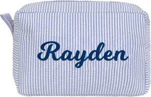 MT WORLD Cosmetic Bag Personalized Makeup Bag Seersucker Preppy Bridesmaid Makeup Bag Aesthetic Cute Women Toiletry Bag Girls Handbags Purses (Blue)
