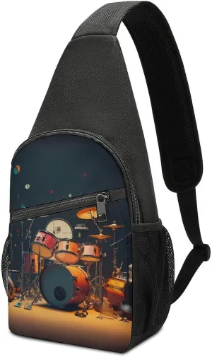 Music Drum Guitar Small Sling Bag Crossbody Bags Casual Chest Bag Daypack for Travel Sports Hiking