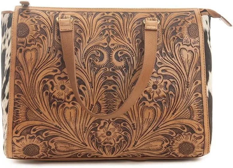 Myra Bag Western Leather and Hairon Handbag for Women, Caramel